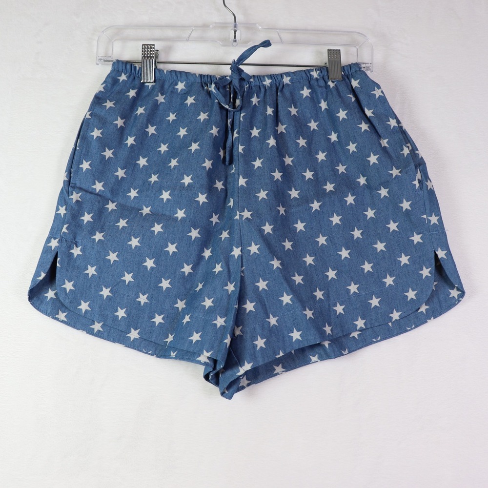 SHE + SKY Blue Star Print Drawstring Shorts, Size M
